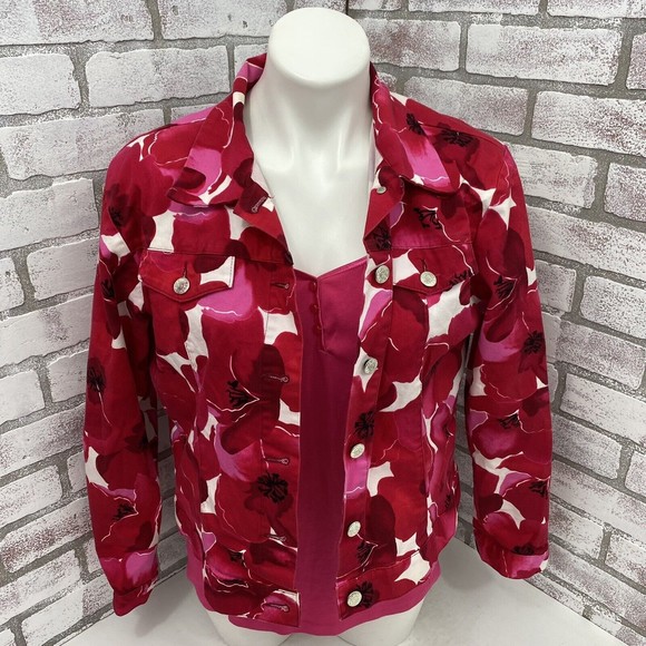 Lot of 3 Womens Tops Jacket Combo Large Blouse Tee Floral Pink Red Sweetheart - Picture 10 of 12
